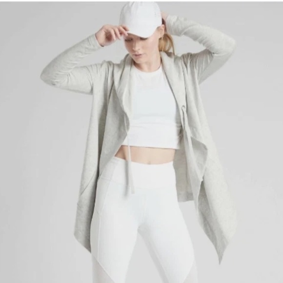 Athleta Sweaters - Athleta Sz S Vista Wrap Hooded Athletic Workout Open Face Cardigan Gray